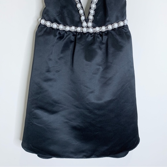 NEW Alice + Olivia Laurena Mini Dress (Sz 8) Pearl Embellished Empire Black - Picture 7 of 15
